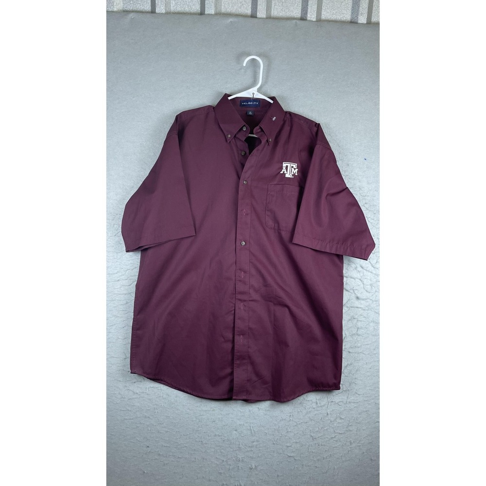Texas A&M Aggies Shirt Mens Large Maroon Red NCAA Football Velocity Button Down